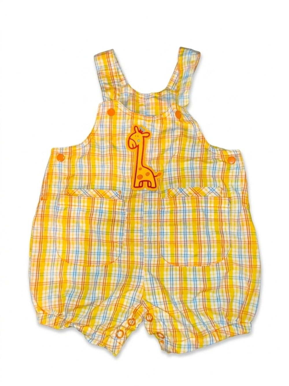 Yellow & Blue  Plaid Giraffe  Baby Overalls 0-3monthd With Hat to Match
